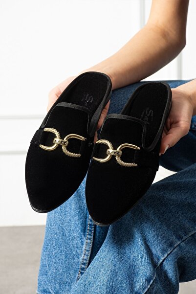 FUGA MODA شبشب زوايا الأنيق ذو اللون الأسود والذهبي المخملي ذو الملمس الفاخر ...