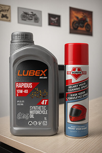 Lubex Rapidus 10w40 4T Sentetik Motosiklet Yağı 1 LT-Kask Vizör Temizleme Spreyi