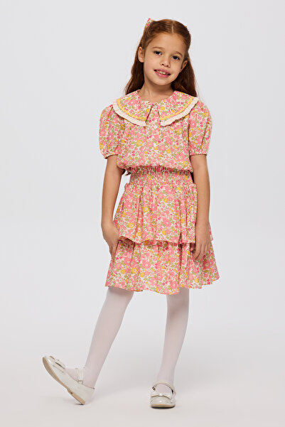 Made With Liberty Fabric Liberty Kumaş Çiçek Desenli Kız Çocuk Gömlek