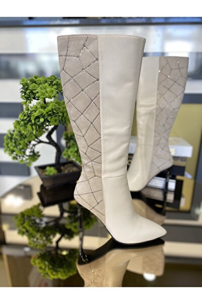 KRISTE BELL İthal Cilt - Süet Taşlı Çizme 4004KK