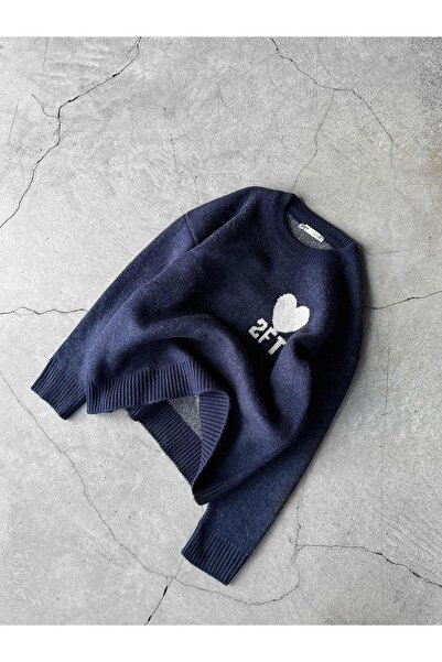 ablukaonline Erkek Desenli Oversize Triko Kazak Lacivert