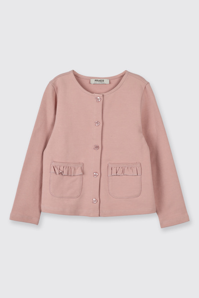 Panço Kız Bebek Cep Detaylı Düğmeli Örme Pembe Hırka