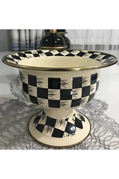 İPEKYOLU PAZRLAMA Μπολ για φρούτα από εμαγιέ (22 εκ.) Μαύρο/Κρεμ