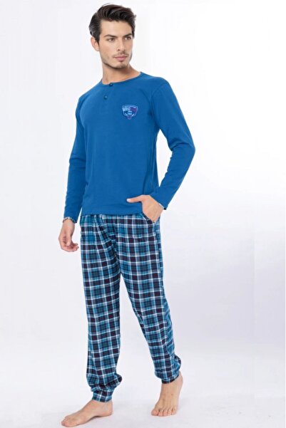 embody Pantaloni de pijama bărbătești din bumbac de calitate, albaștri 201/205