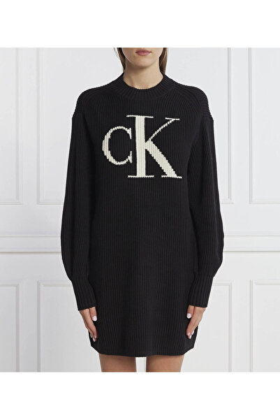 Calvin Klein Elbise Marka Logolu Yuvarlak Yaka Uzun Kollu Elbise J20J222294