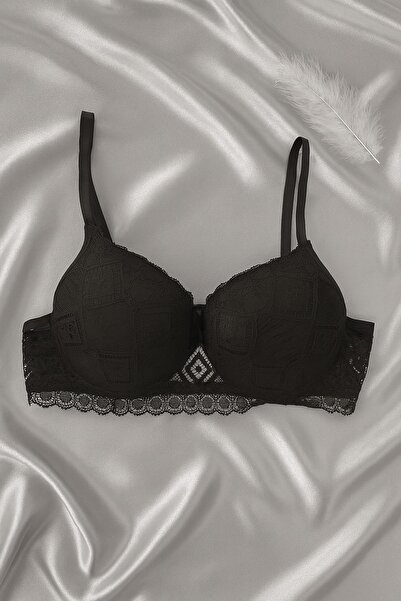 İntive Lingerie Black Lace Push up Bra Set