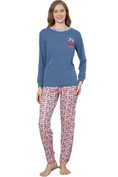 embody Ladies' pyjamas cotton interlock, cherry print, blue 2056