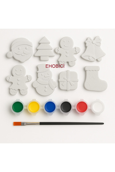 ehobici Taş Boyama Seti Yılbaşı Yeniyıl 6 Renk Akrilik Boya 5ml + Fırça