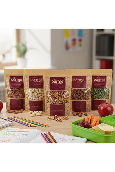 Derme Okul Paketi ( Çiğ Kaju,Çiğ Badem,Çiğ Fındık, Ceviz,Kabak çekirdeği ) Granola Hediye