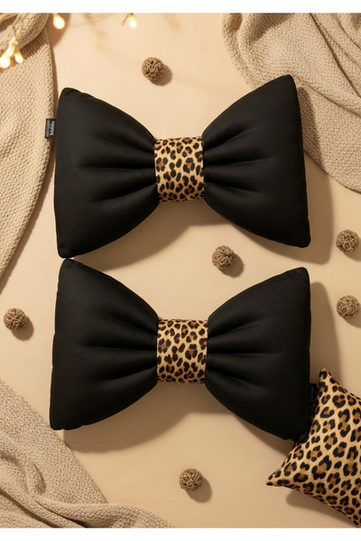 FARCY Leopard Detail Bow Appearance Decorative Pillow Filled Ribbon Gift Throw Pillow Cushion (Set of 3)