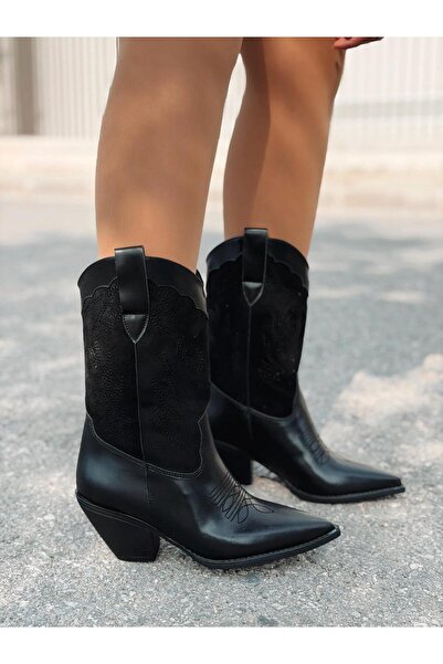 I Love Shoes Marnel Kadın Kovboy Çizme Siyah Nakışlı