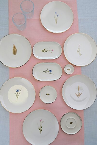 tabakevi Tabak Evi Porselen Natura Karma Altın Yaldız Kahvaltı Takımı 6 Kişil...