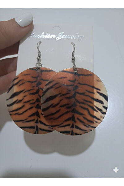 SARYA Kadın Küpe Bijuteri Desenli Kancalı Yuvarlak Dokulu Küpe Kaplan leopar