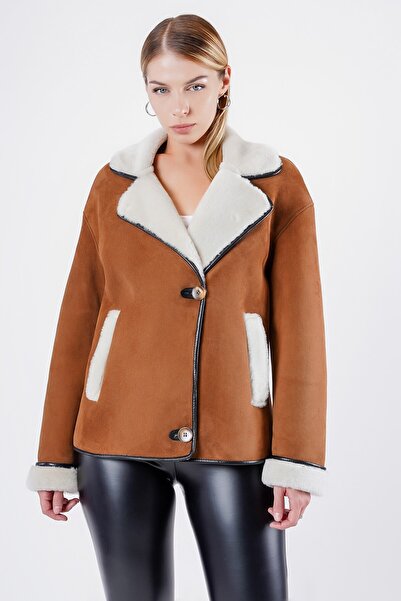 Leather Club Camel Kahve Hakiki Süet Kürk Kaban