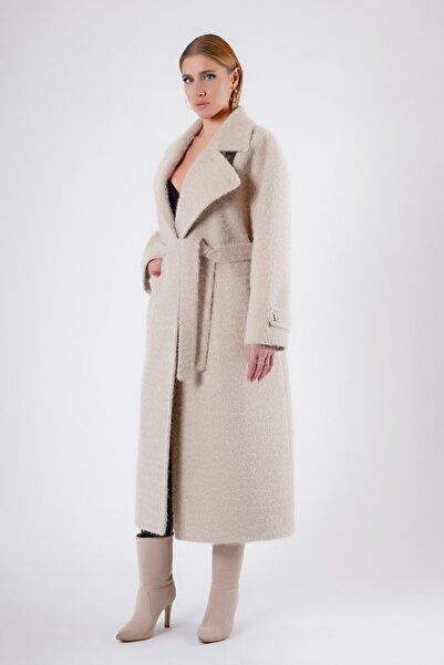 Leather Club Bej Hakiki Yün Kaban