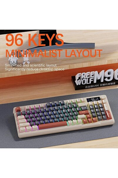 ATAsoft Ziyoulang M96 Bluetooth/2.4g Kablosuz Klavye Işıklı USB Type-C Kablolu Şarj Gösterge Panelli