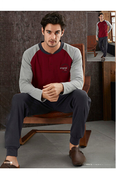 embody Men's thick cotton interlock pyjamas, long sleeves and trousers, grey/visini original 8725