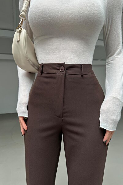 mylove İspanyol Paça Poliviskon Pantolon Kahve
