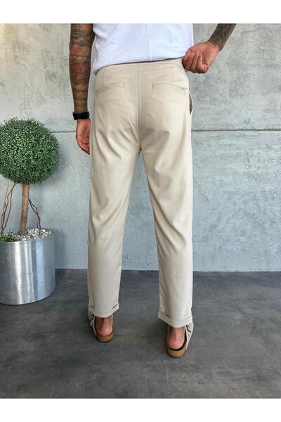 KağanKY Παντελόνι από ύφασμα με πλισέ κρέμα