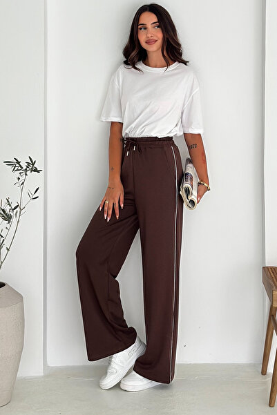 Noa Noa Women's Elastic Waist Lace-Up Wide Leg Pants – Comfortable & Minimal Style