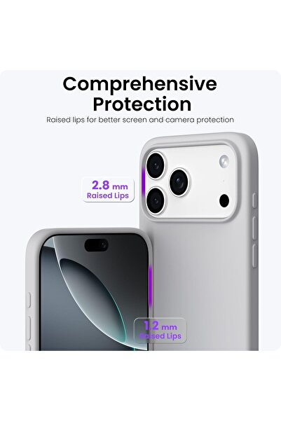 Joyshell Husa pentru iPhone 17 Pro Max, SIlicon Catifelat Cu Interior Microfibra, Gri deschis
