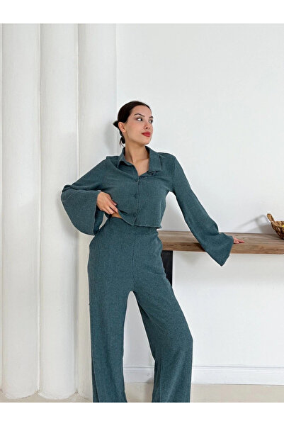 Zerenyus Σετ με κουμπιά με κάλυψη γιακά πουκάμισου Βενζινοπράσινο