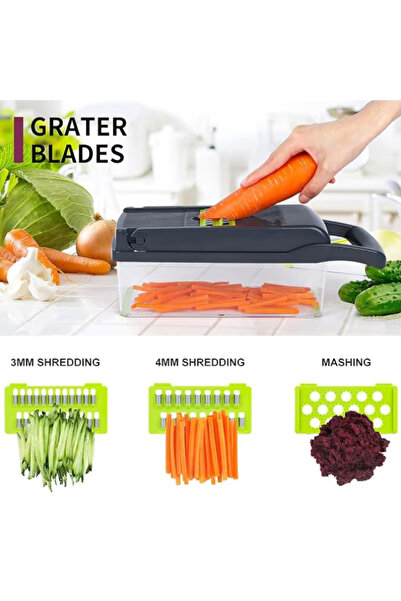 novim Multifunctional Grater - 15 in 1, Stainless Steel Blades, Ideal for Vegetables, Fruits and Chips