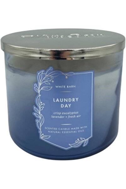 Bath & Body Works White Barn 3-Wick Candle with Essential Oils - 14.5 oz - Fresh Linen (Laundry Day)