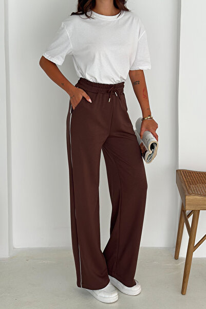 Noa Noa Women's Elastic Waist Lace-Up Wide Leg Pants – Comfortable & Minimal Style