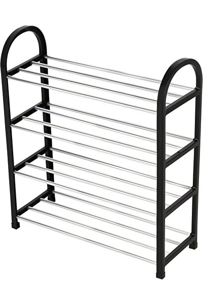 Twinkle Mart 4-Tier Shoe Rack Storage Organizer Black/Silver 58 centimeter
