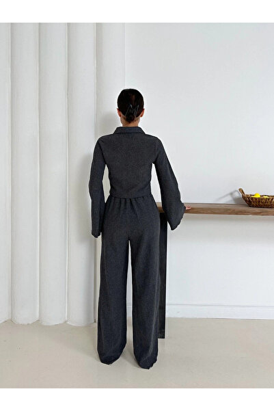 Zerenyus Shirt Collar Covered Button Suit Anthracite