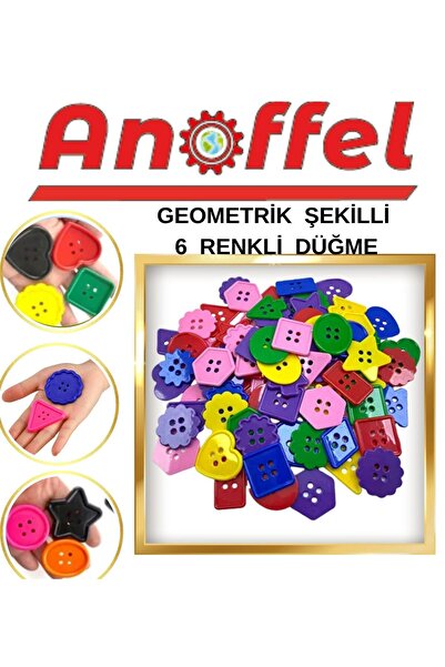 Anoffel Geometrik Şekilli 6 Renkli Düğme Büyük Boy , Düğmeler 500 'LÜ Paket