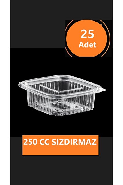 PETKAP Sızdırmaz Düz Kapaklı Şeffaf Plastik Kap – 250 cc kapasiteli, 25 Adet,...