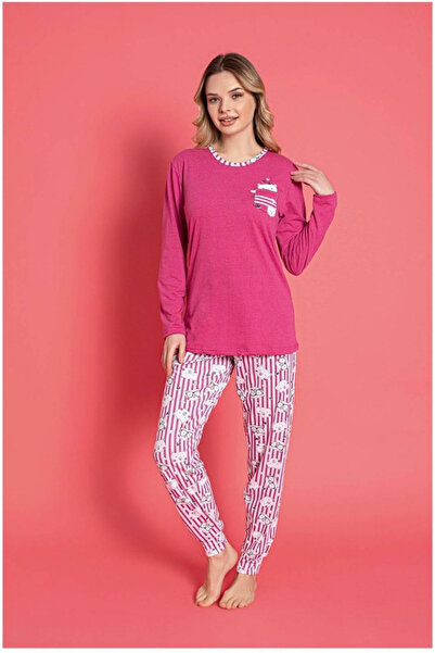 embody Women's cotton pyjamas, teddy bear print, pink 814