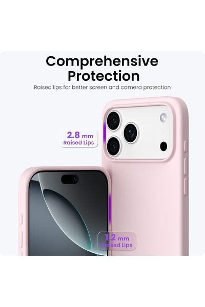 Joyshell Husa pentru iPhone 17 Pro Max, SIlicon Catifelat Cu Interior Microfibra, Roz deschis