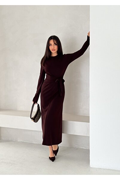 Paraf style فستان من قماش المودال بأكمام طويلة وربطة عنق