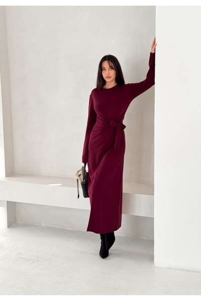 novalook فستان من قماش المودال بأكمام طويلة وربطة عنق