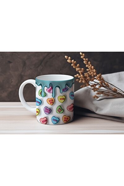 Beramussa 3D Looking Turquoise Drop and Heart Message Mug Cup – Love Valentin...