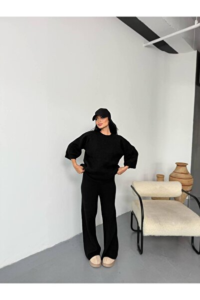 owwon Set dublu de tricotaje negre pentru femei Fakir Kol