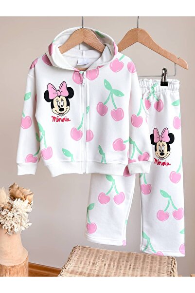 Pinkitokids كاراكتر مطبوع بغطاء رأس وسترة بسحاب وبدلة رياضية بثلاث خيوط