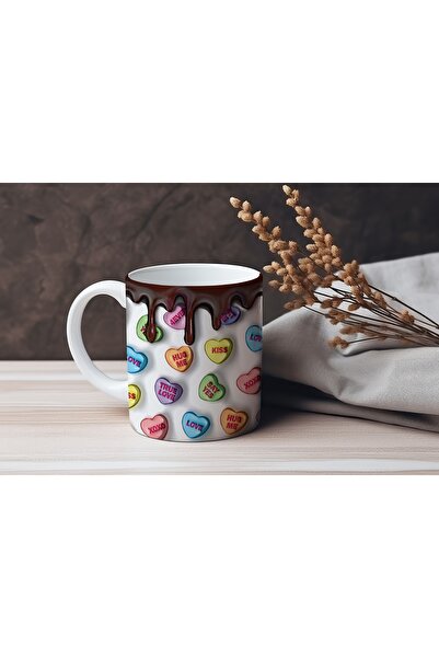 Beramussa كوب رسالة بتصميم قطرة وقلب بني ثلاثي الأبعاد - عيد الحب - بدون نقش