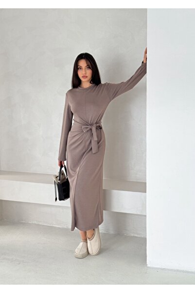 novalook Rochie din țesătură modal cu mâneci lungi și cu șireturi