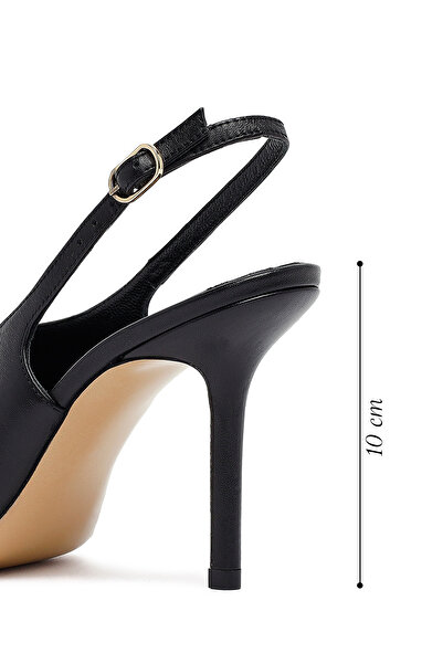 Derimod Women's Black Buckle Open Back High Thin Heeled Leather Shoes 25Afd121418