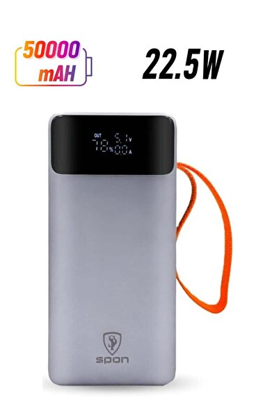 Spoon 50000 mAh Power Bank with 2 Built-in Cables, Lanyard, 22.5W and Display