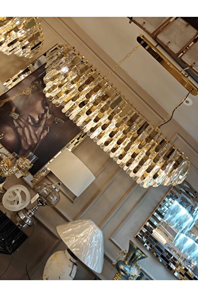 Cristalin Aydınlatma Luxury Golden Droplet Yemek Masası Üzeri Taşlı Avize