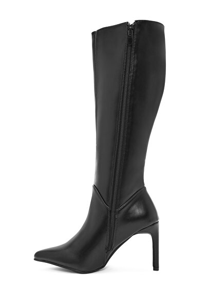 Derimod Women's Black Zippered Thin Heeled Boots 25Wfe401118
