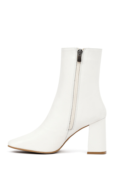 Derimod Kadın Krem Fermuarlı Kalın Topuklu Deri Bot 25WFD130818