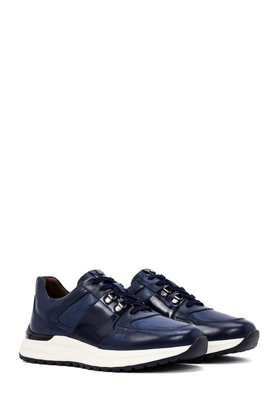 Derimod Erkek Lacivert Bağcıklı Kalın Tabanlı Deri Casual Sneaker 25WFD600614