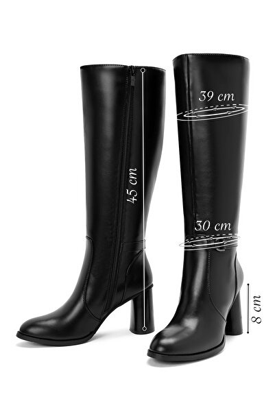 Derimod Women's Black Zippered Thick Heeled Boots 25Wfe401218