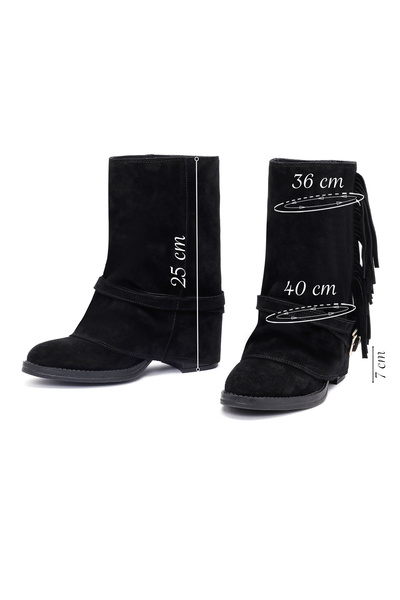 Derimod Women's Black Thick Heeled Suede Leather Boots 25Afd221310